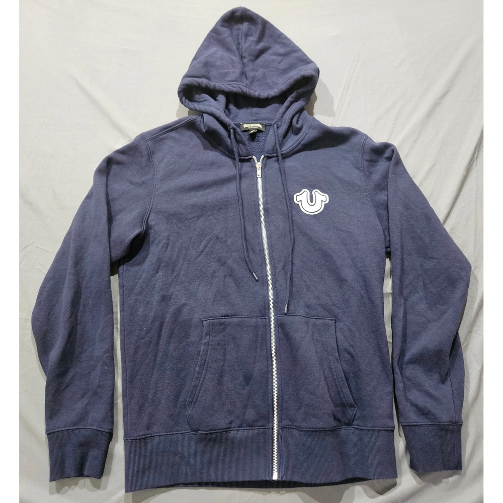 True Religion Zip Hoodie Mens Large Navy Blue Buddha Graphic Streetwear